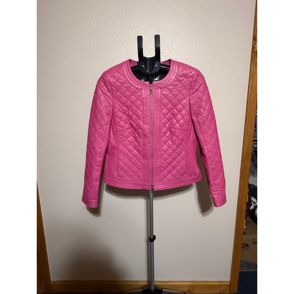 Basler Pink Lamb Nappa Leather Quilted Studded Jacket‎ Womens Size 10 GB 36 DE